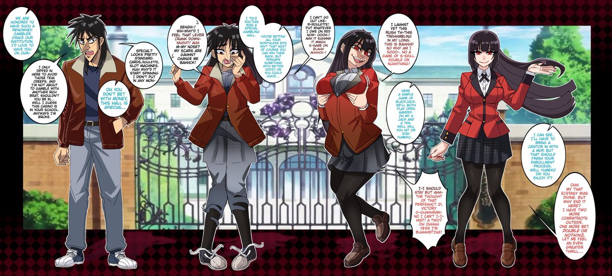 Erasethismail's tweet photo. Kaiji Goes Bust (Yumeko TG) 🎲

After a big losing streak Kaiji is enrolled as a student of Hyakkaou Private Academy!

Thanks to @CharoLewd for the dialogue. https://t.co/D33ERcV2Fe