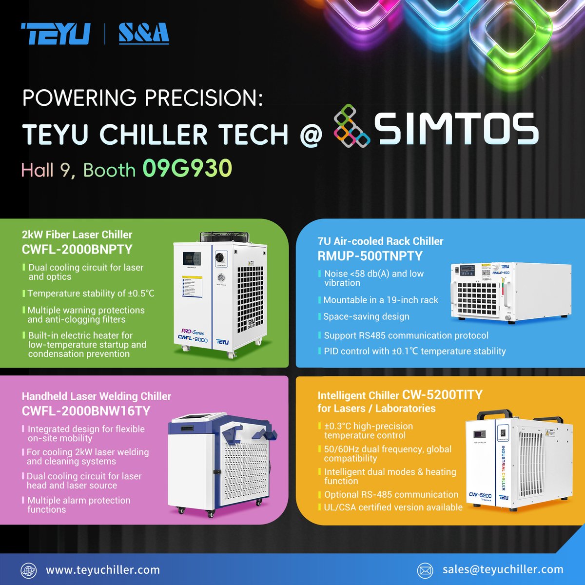 teyuchiller's tweet image. Experience the future of industrial cooling at #SIMTOS 2026. TEYU is bringing advanced cooling systems to South Korea.Join us at Booth 09G930, Hall 9 to see our precision #chillers and discuss tailored cooling solutions for your laser and CNC applications. teyuchiller.com