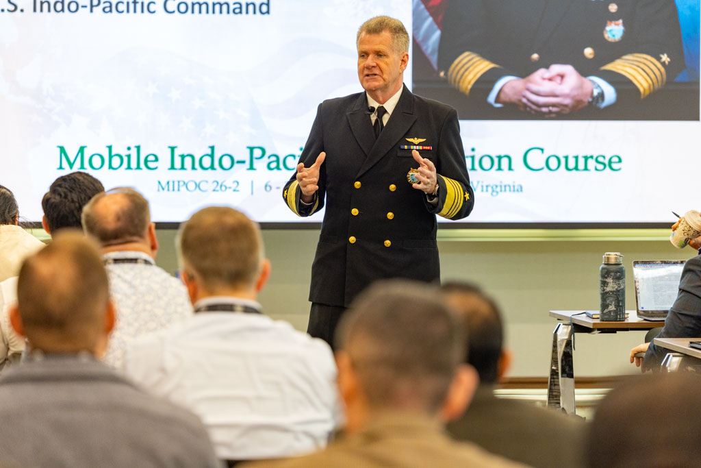 APCSS's tweet photo. It was an honor to host Admiral Samuel J. Paparo, commander of U.S. Indo-Pacific Command, as a guest speaker for our @APCSS Mobile Indo-Pacific Orientation Course (#MIPOC) in Washington, D.C. yesterday. Admiral Paparo shared his valuable leadership insights with 120+ Fellows attending the course. #MIPOC builds professional networks and capabilities security practitioners need to ensure a stable and secure #IndoPacific. @USINDOPACOM is committed to enhancing stability in the Indo-Pacific region by promoting security cooperation, encouraging peaceful development, responding to contingencies, deterring aggression, and when necessary, prevailing in conflict.
#Leadership #EducatingConnectingEmpowering #RegionalSecurity #IndoPacific #FriendsAlliesPartners