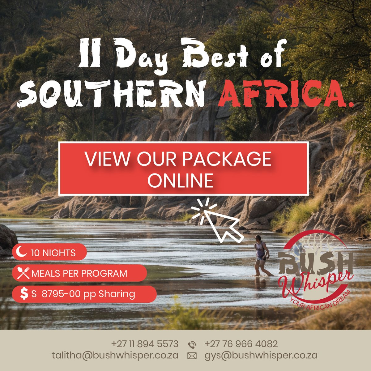Bush_Whisper's tweet photo. Explore our popular 11-Day Best of Southern Africa Safari! Customize your adventure to meet your needs at no extra admin cost, and receive a no-obligation quote. 🌍✨ Visit: https://t.co/MkaJZkPTea for sample safaris!
#booknow #enquirenow #safari #bushwhisper #africandream https://t.co/UyfY6CAy8w
