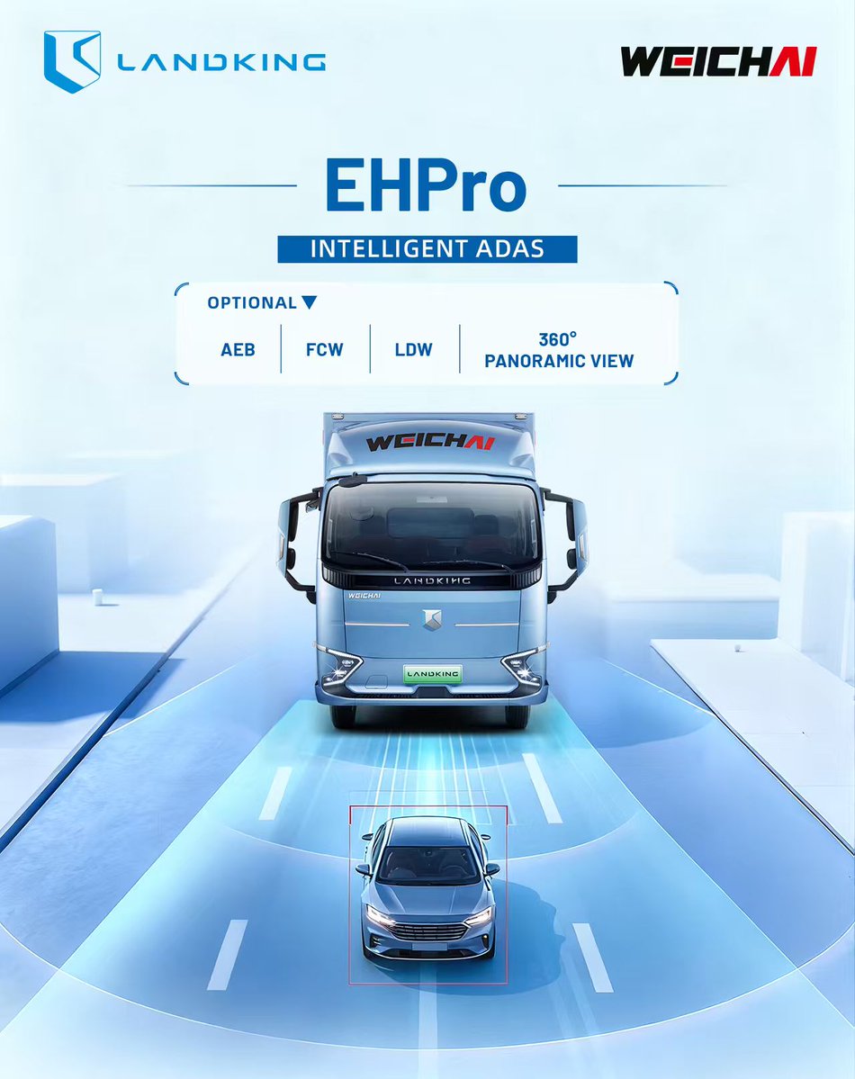 WEICHAI_NECV's tweet image. WEICHAI LANDKING EHPro: Intelligent ADAS, Unmatched Safety.
Drive smarter, safer, and more confidently with LANDKING.

#WEICHAILANDKING #EHPro #ADAS #TruckSafety #ElectricTruck #LogisticsTech #Panoramicview #Safety