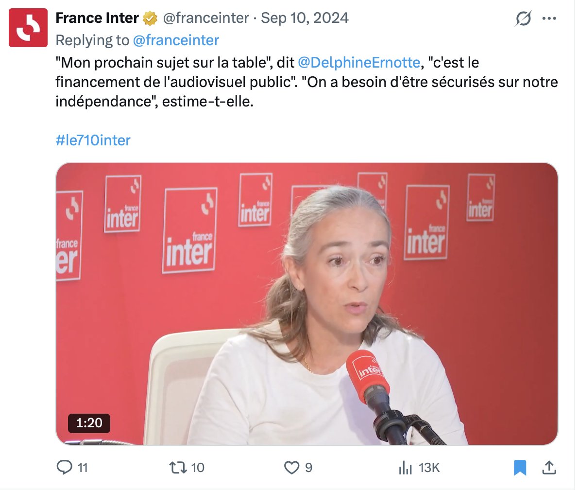 ECtHRwatch_FR's tweet photo. Une pépite "Mon prochain sujet sur la table", dit @DelphineErnotte, "c'est le financement de l'audiovisuel public". "On a besoin d'être sécurisés sur notre indépendance", estimait-elle en 2024.
MDR 🤣🤣🤣
cc @CHAlloncle
Tweet numéro 1833387169785729388:
https://t.co/ZETfHMZOcr https://t.co/56M4JbXBsR