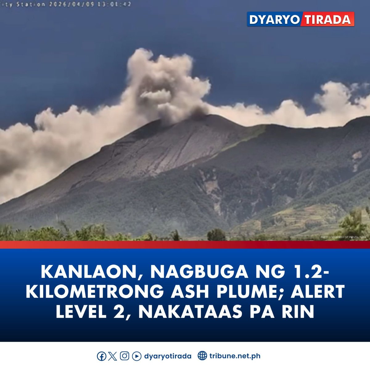 tribunephl's tweet image. Iniulat ng Philippine Institute of Volcanology and Seismology (#PHIVOLCS) ang pagbuga ng abo mula sa Bulkang #Kanlaon sa Negros Oriental, na lumikha ng plume na umabot sa tinatayang 1,200 metro ang taas.

Naitala ang ash emission bandang 6:24 a.m. hanggang 6:29 a.m. nitong
