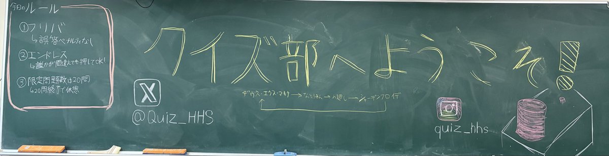 Quiz_HHS's tweet photo. 4Fの選択教室でクイズしてます！
入部届締切日まで平日は毎日やってます！
是非来てください！（広めてね） https://t.co/J3Umd6Gfx5