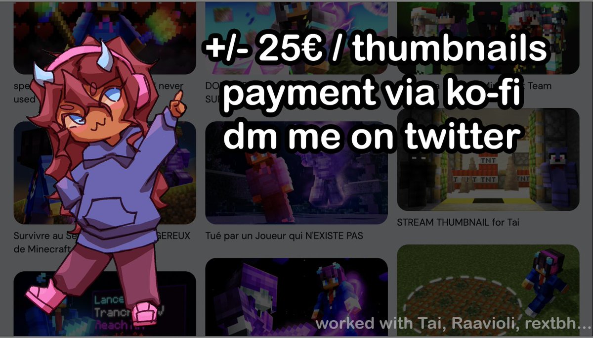 hi guys I lowkey need money to buy a new Mac for school so I'm opening thumbnails comms
keep in mind I'm still in school + have my own content to do so I won't take too many people at the same time but commissions will be open for a long long time