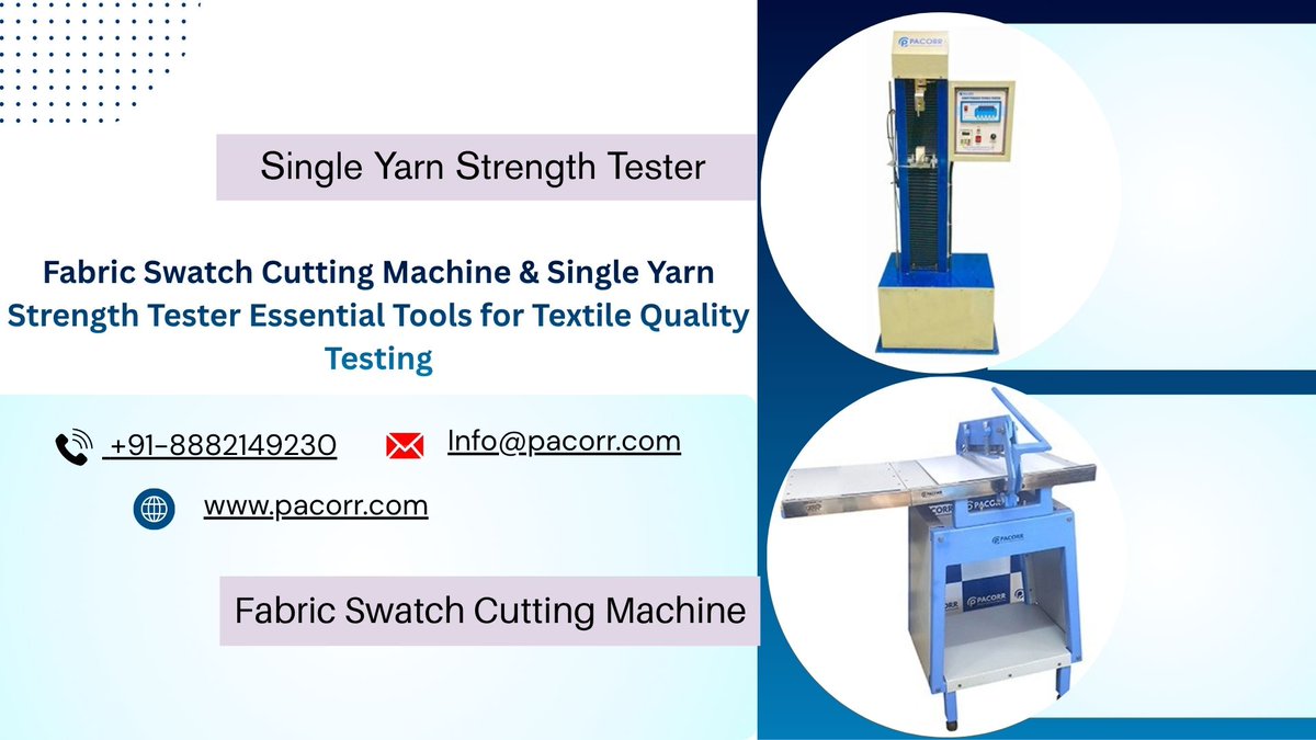 pacorr_testing's tweet image. Better Testing, Better Textiles!

Upgrade your quality control with advanced solutions from Pacorr.

✂️ Accurate Fabric Cutting
🧵 Reliable Yarn Strength Testing
📞 +91-8882149230
📧 info@pacorr.com
pacorr.com/product/single…
#Pacorr #TextileTesting #QualityControl #FabricTesting