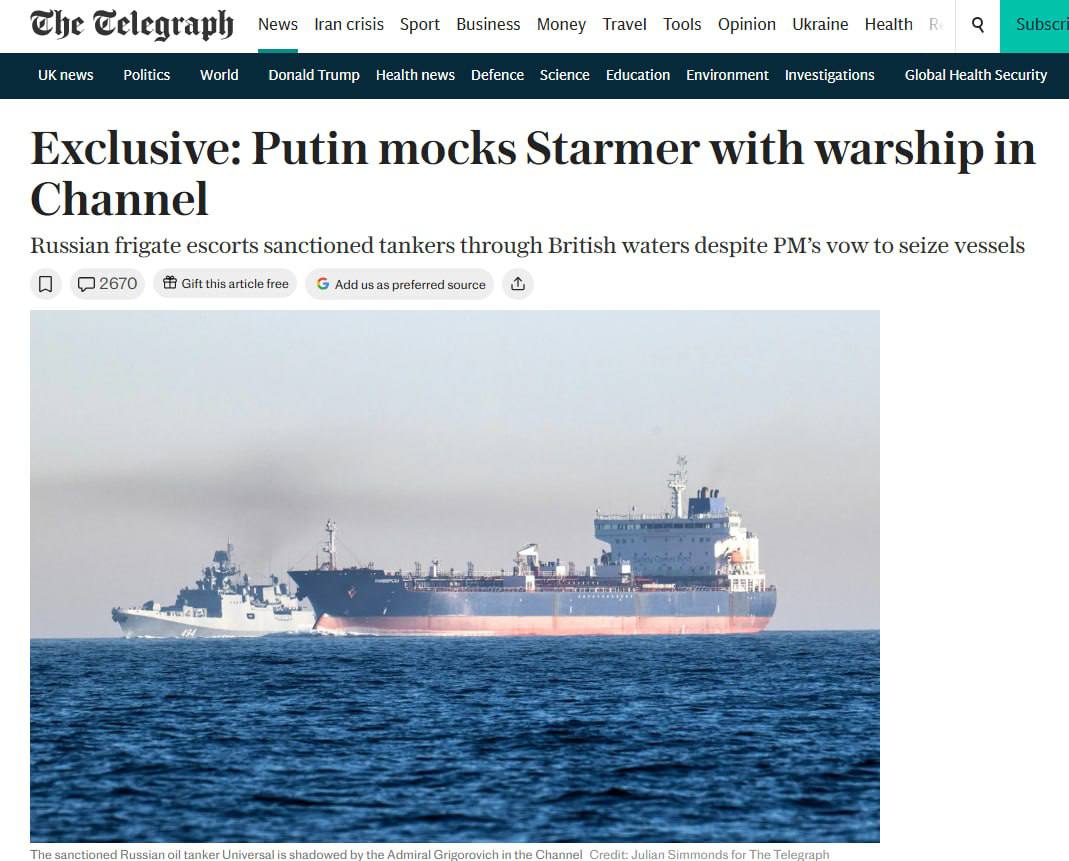 MilitarySummary's tweet image. The Russian #frigate “Admiral Grigorovich” escorted two “shadow fleet” tankers through the English Channel while a #British #warship followed them at a distance.
📰 The Telegraph.

In March, #Starmer said he would order special forces to seize #Russian #tankers. However, since