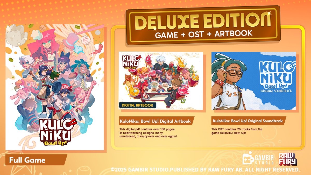 Want even more KuloNiku? DELUXE VERSION ALERT! ✨

What you'll get:
🎮 Game (98% positive on Steam!)
🎵 OST (25 original tracks!)
🎨 Artbook (162 pages, including brand new illustrations)

Don't sleep on it. Go to Steam now! 🏃‍♂️‍➡️
#kuloniku #cooking #indiegame