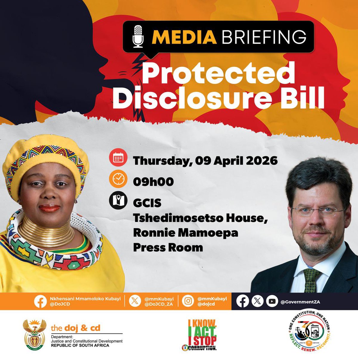 GovernmentZA's tweet photo. Watch Live: Minister Mmamoloko Kubayi briefs the Media on the release of the Protected Disclosure Bill.
Click: https://t.co/KljErPHbGe #ProtectedDisclosure #AccessToJusticeForAll #GovZAUpdates https://t.co/27ZJ428XGI