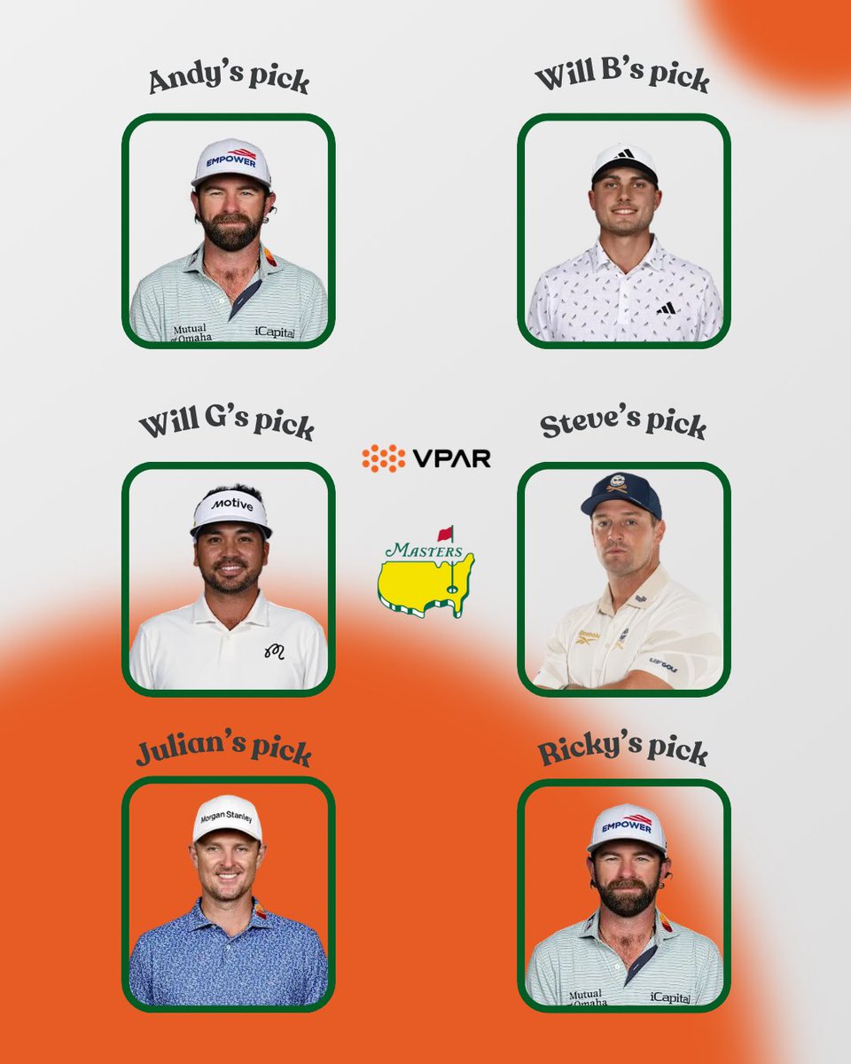 vpargolf's tweet photo. The VPAR Team’s Picks 🏆 

#themasters https://t.co/uWLPynxLJS