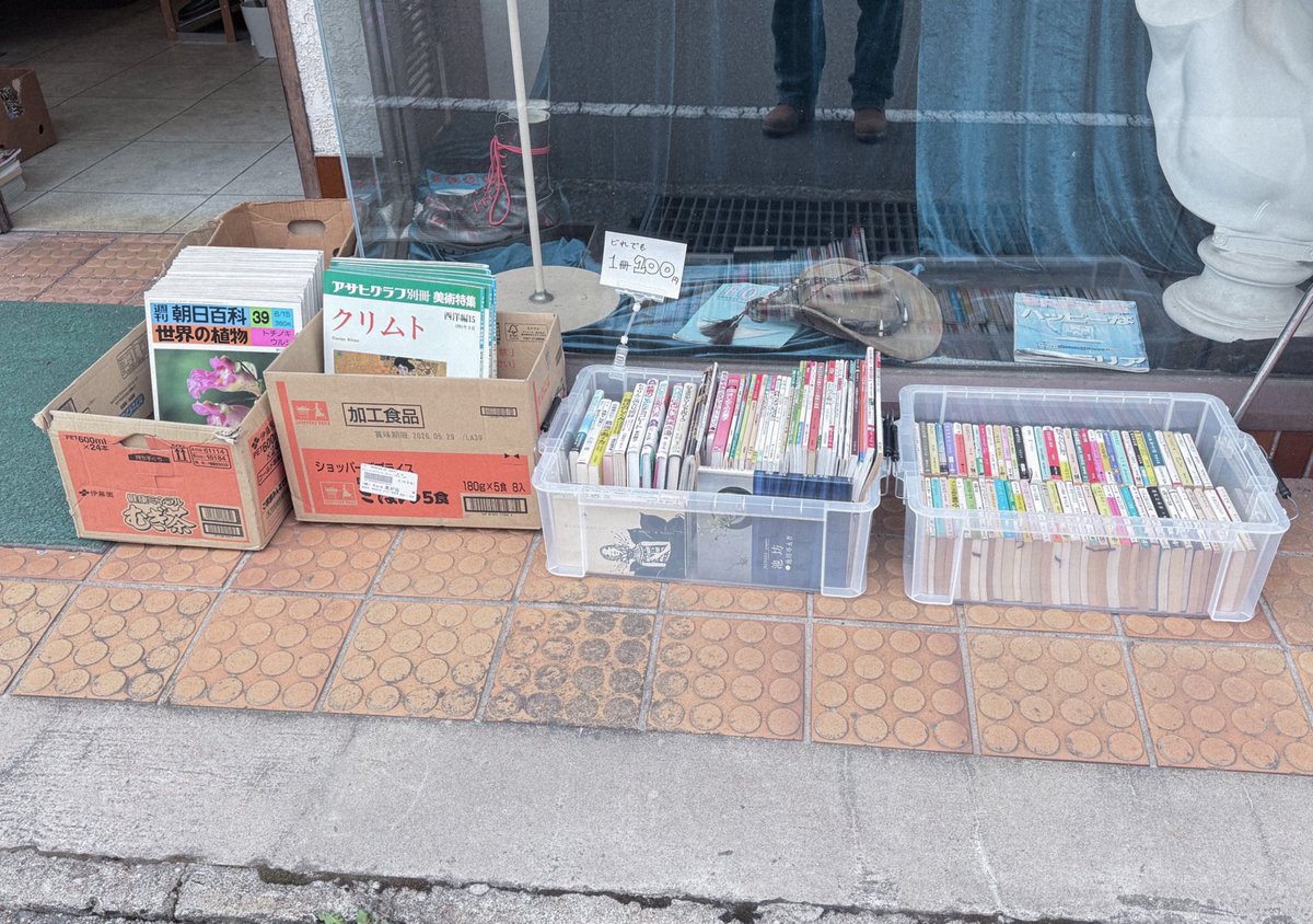 古本てものは安く買えてなんぼだと思ってるので、やっぱ古本屋の醍醐味って言ったら店先の均一本です。

最近ようやく本が増えてきたので、うちも店先の均一本を始めてみました。晴れの日限定です。1冊100円也。