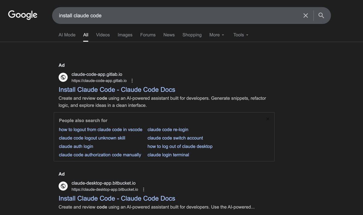 brkalbyrk7's tweet image. This seems to be a widespread campaign targeting a large number of applications. The obfuscated string in curl command is decoded via tr character substitution at runtime. It reveals C2 URL: jpbassin[.]com

claude-code-app[.]gitlab[.]io
claude-desktop-app[.]bitbucket[.]io