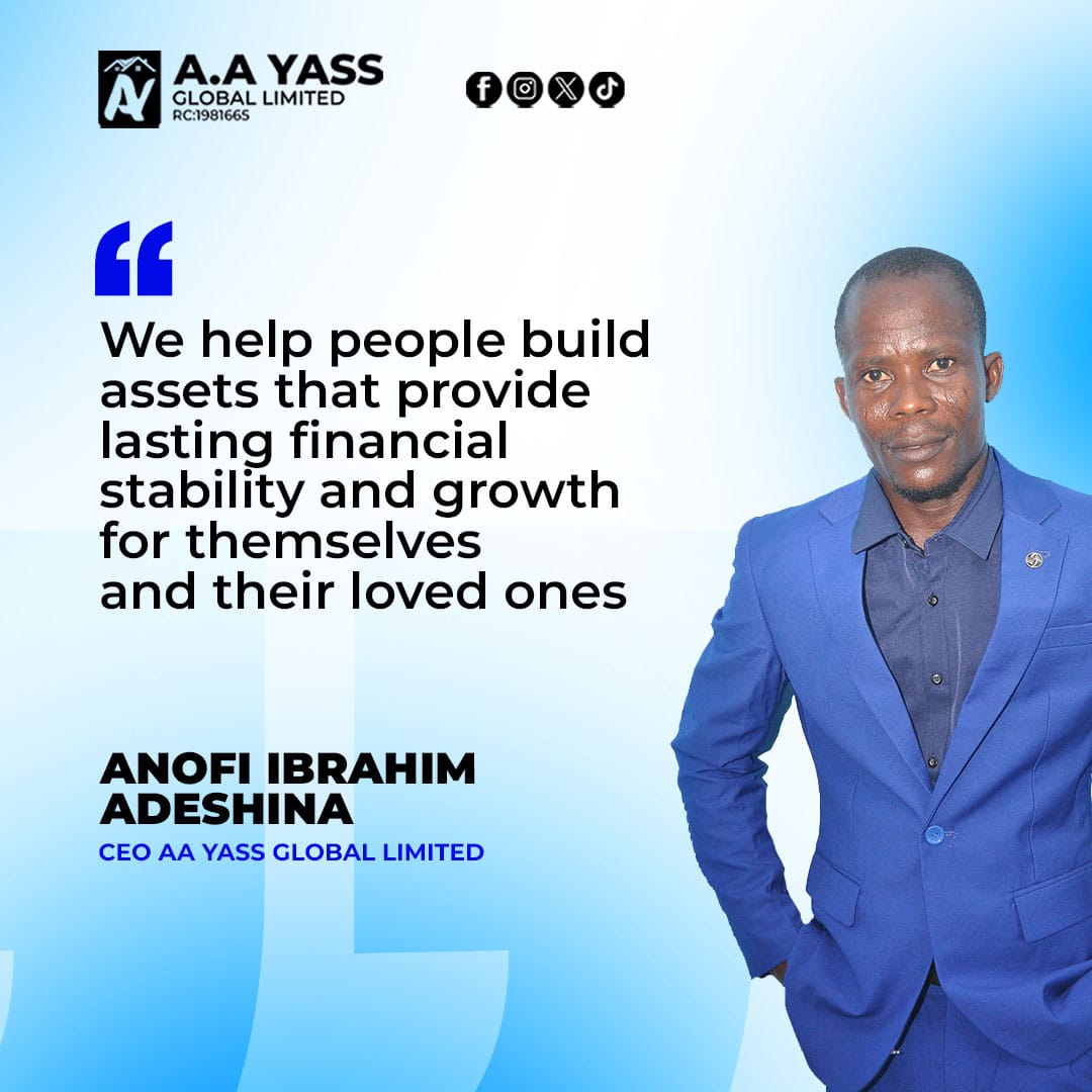 YassGlobalLtd's tweet image. A vision. A mission. A legacy.

As led by our CEO, Anofi Ibrahim Adeshina, we are committed to helping individuals build real, lasting wealth through smart property investments.
Your future deserves solid assets.
Call us today 
09065104379

#RealEstateLeadership #SmartInvestment