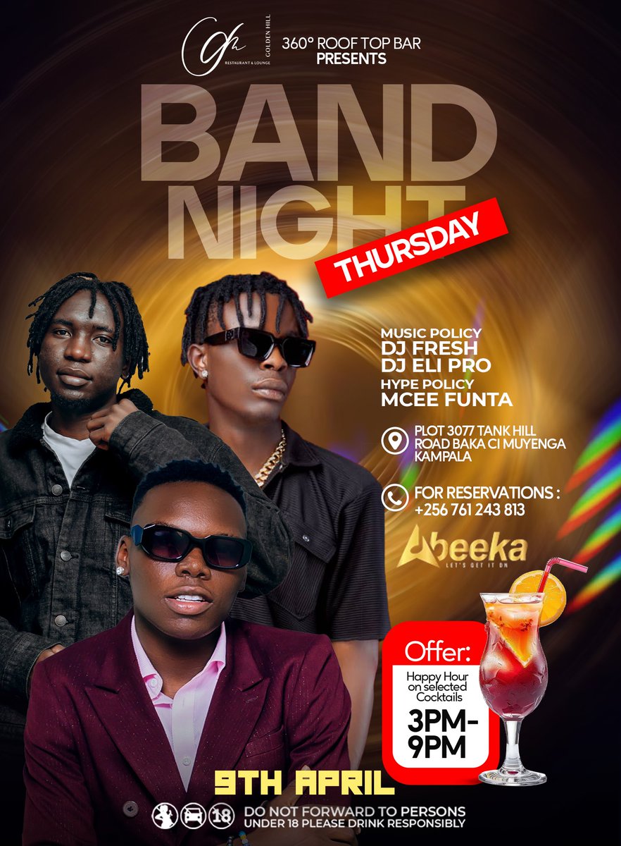 360rooftopbar's tweet photo. The BIGGEST Band Night in Kampala is here 🔥

This Thursday, we’re bringing you unmatched live vibes at the 360° Rooftop 🎶

DJ Fresh x DJ Eli Pro on the decks
Mcee Funta setting the vibe

Happy Hour cocktails from 3PM–9PM 🍹

📍 Golden Hill, Tank Hill Road, Muyenga
📅 9th April https://t.co/HswNScvTjb