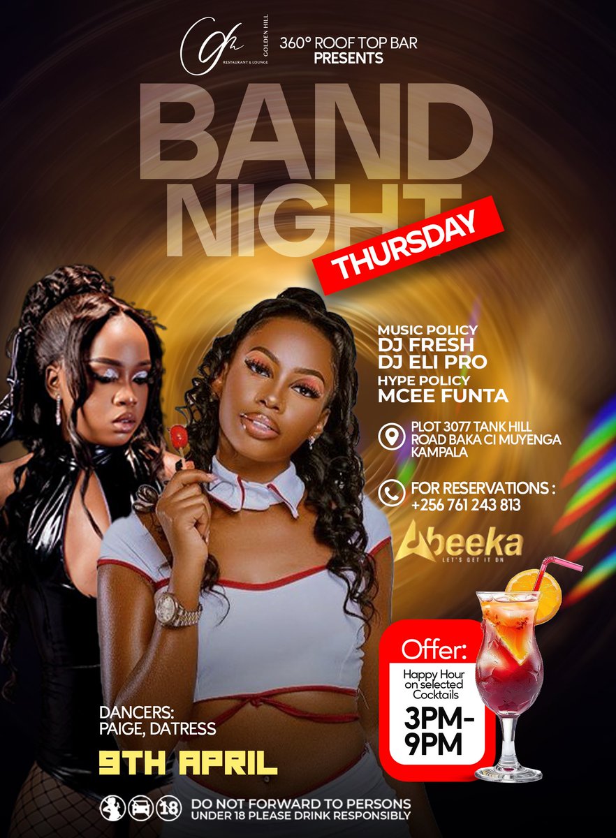 360rooftopbar's tweet photo. The BIGGEST Band Night in Kampala is here 🔥

This Thursday, we’re bringing you unmatched live vibes at the 360° Rooftop 🎶

DJ Fresh x DJ Eli Pro on the decks
Mcee Funta setting the vibe

Happy Hour cocktails from 3PM–9PM 🍹

📍 Golden Hill, Tank Hill Road, Muyenga
📅 9th April https://t.co/HswNScvTjb
