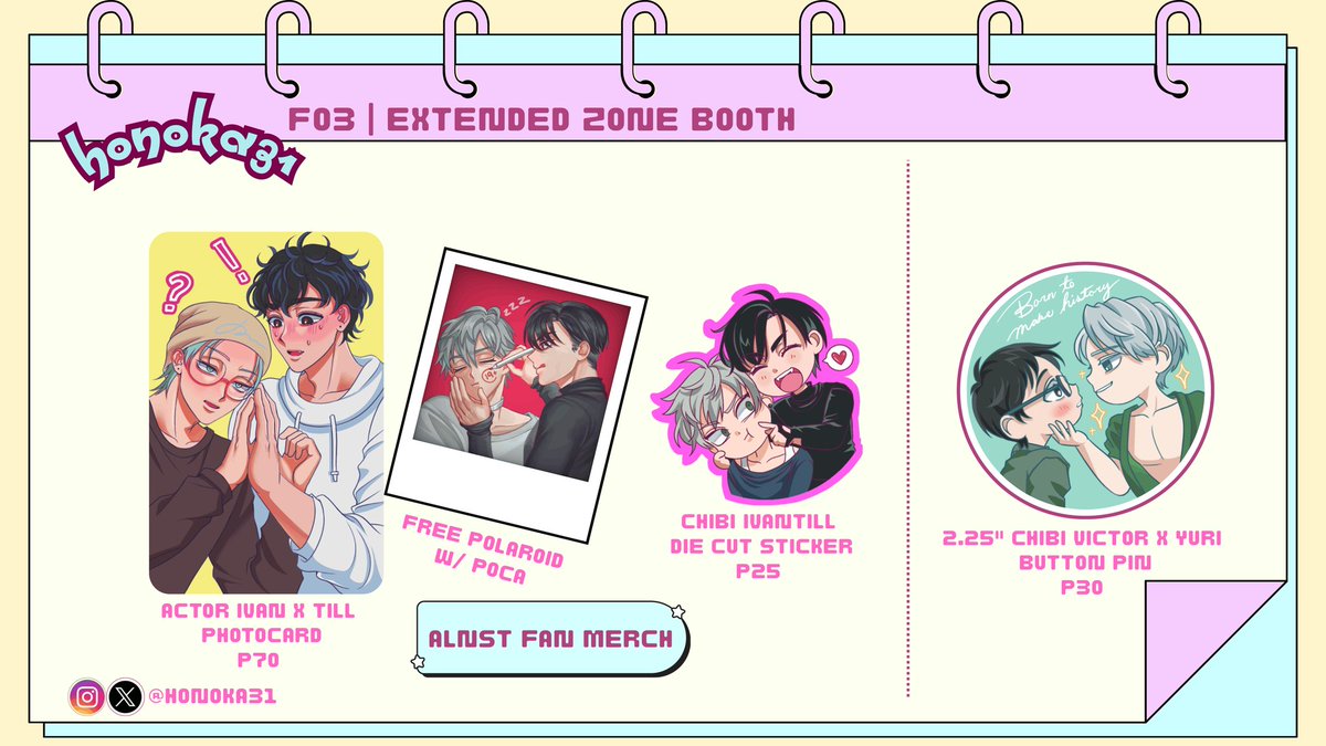 h0noka31's tweet photo. [RTs 🫶]
Here is my merch catalog for #doujinexpo !!
I'll be boothing w/ @meesurena at table F03!

🌜 I'll be selling my 1st unofficial Haikyuu!! BL fanbook featuring KurooTsuki!! R16 | A5 | B&amp;W | 32P 

🌜Other Fan Merch is limited stocks!

(Map info below ^^) https://t.co/C1zqR6XkU8