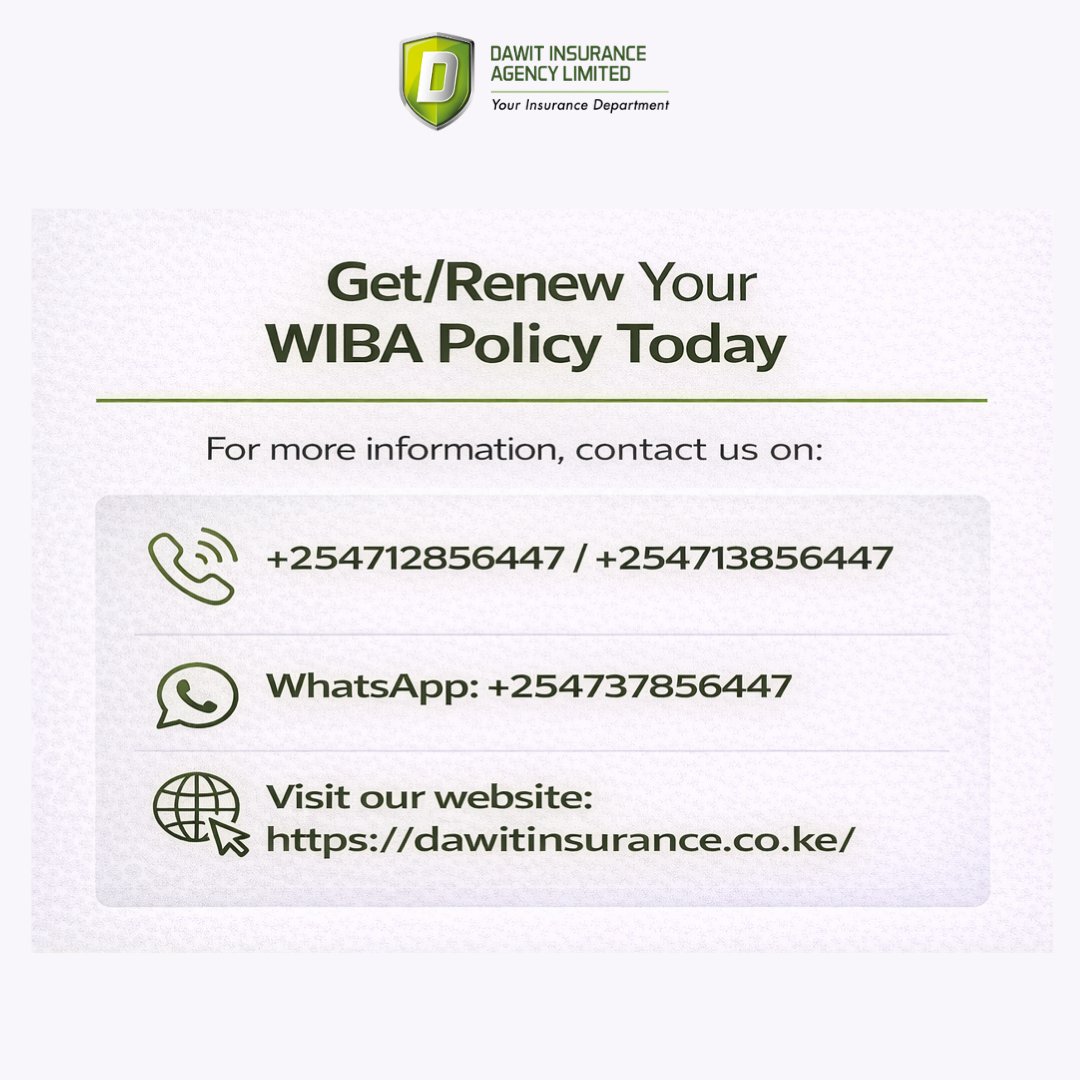 DawitInsurance's tweet photo. Compensation for Work-Related Injury &amp; Death in Kenya. If an accident or occupational disease happens at work, you or your family could be entitled to significant compensation.
#WIBAKenya #WIBABenefits #WorkInjuryCompensation #EmployeeRightsKenya #WorkplaceSafetyKE #WIBAClaims https://t.co/zbJ2gMSmSq