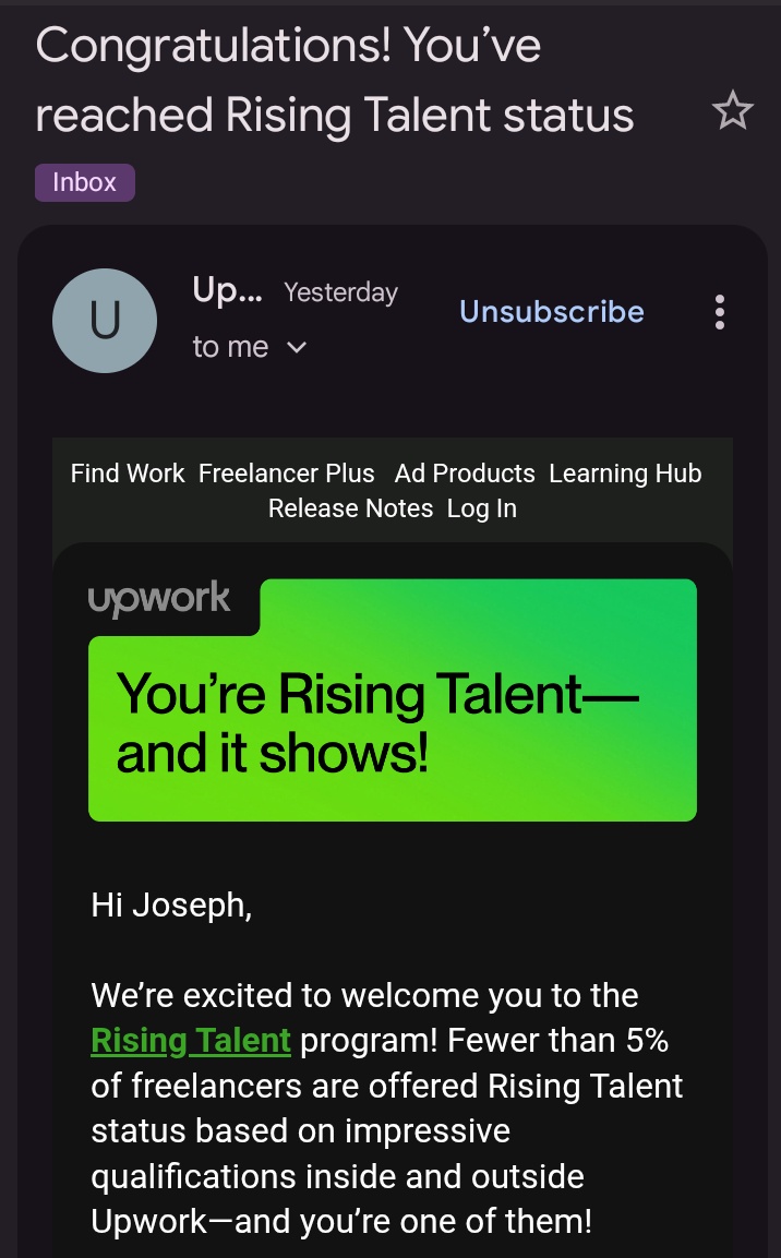 simply40316's tweet photo. Okay, About a week ago, I almost got depressed because Upwork keeps rejecting my ID Verification, Fast Forward to about 5 DAYS later, I've reached the Rising Talent status!!!! 🤲🏼😭

This is God's Finger that great things are about to happen.

Forever grateful to @Finaltoucch 😭🤲🏼 https://t.co/E3O7mnYf5Q