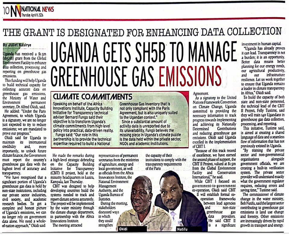 CCD_UG's tweet image. #NewToday grab a hold of today National New with @newvisionwire  on #ClimateTranspency #CBITII project continues to play a catalytic role in strengthening both institutional and technical capacity for greenhouse gas (GHG) transparency @min_waterUg @afr_ii @ConservationOrg @theGEF