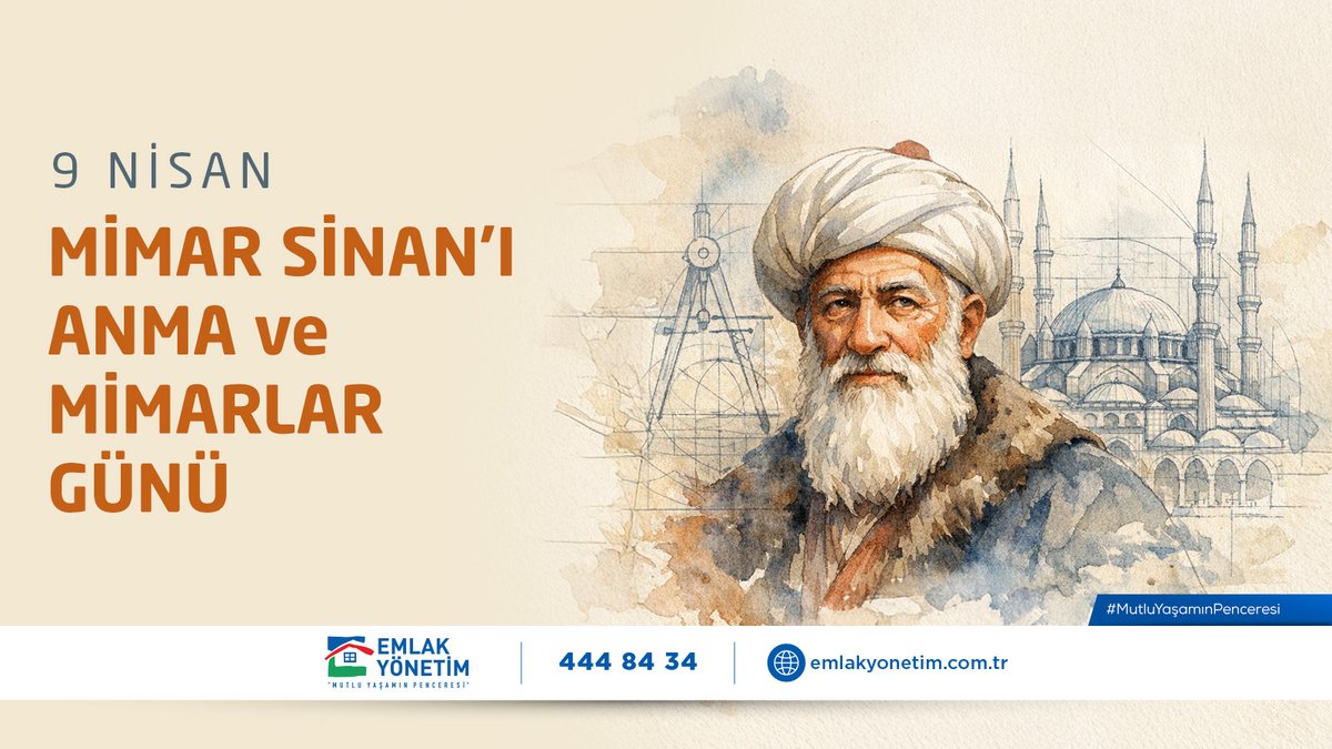 EmlakYonetim's tweet photo. 📐9 Nisan Mimar Sinan'ı Anma ve Mimarlar Günü

Ustalığıyla asırlara yön veren, şehirlerimize eşsiz bir kimlik kazandıran büyük usta Mimar Sinan’ı saygı ve rahmetle anıyoruz.

🏢Emlak Yönetim Hizmetleri A.Ş. olarak, bu kıymetli mimarlık mirasından aldığımız ilhamla kentlerimize değer katmaya devam ediyor, tüm mimarlarımızın 9 Nisan Mimar Sinan’ı Anma ve Mimarlar Gününü kutluyoruz.

#9Nisan #MimarSinan #MimarlarGünü #TürkMimarlığı #EmlakYönetim #GeleceğiİnşaEdenler