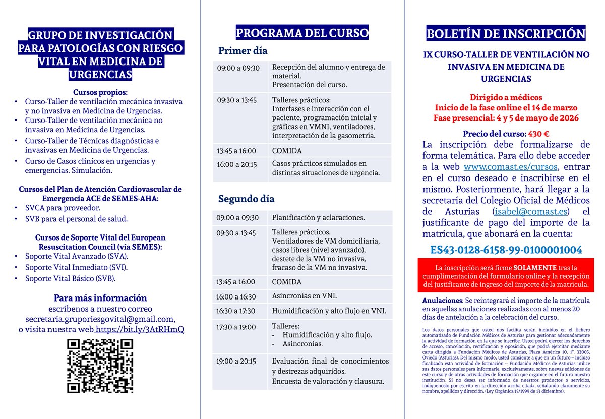 grvformacion's tweet photo. Aún quedan algunas plazas libres para nuestro curso de ventilación mecánica no invasiva de mayo. Si estás interesado/a puedes informarte en secretaria.gruporiesgovital@gmail.com, y matricularte en https://t.co/PnTbbcKsNy. https://t.co/Y5e2Ym0whP