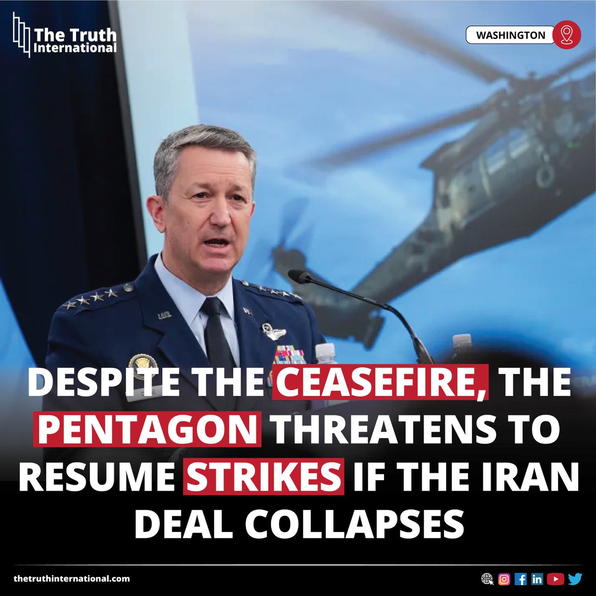 ttimagazine's tweet image. Despite the ceasefire, the Pentagon threatens to resume strikes if the Iran deal collapses

FOR MORE DETAILS: thetruthinternational.com/despite-the-ce…

#Despite #ceasefire #Pentagon #threatens #resume #strikes #Iran #deal #collapses #Washington #TTI