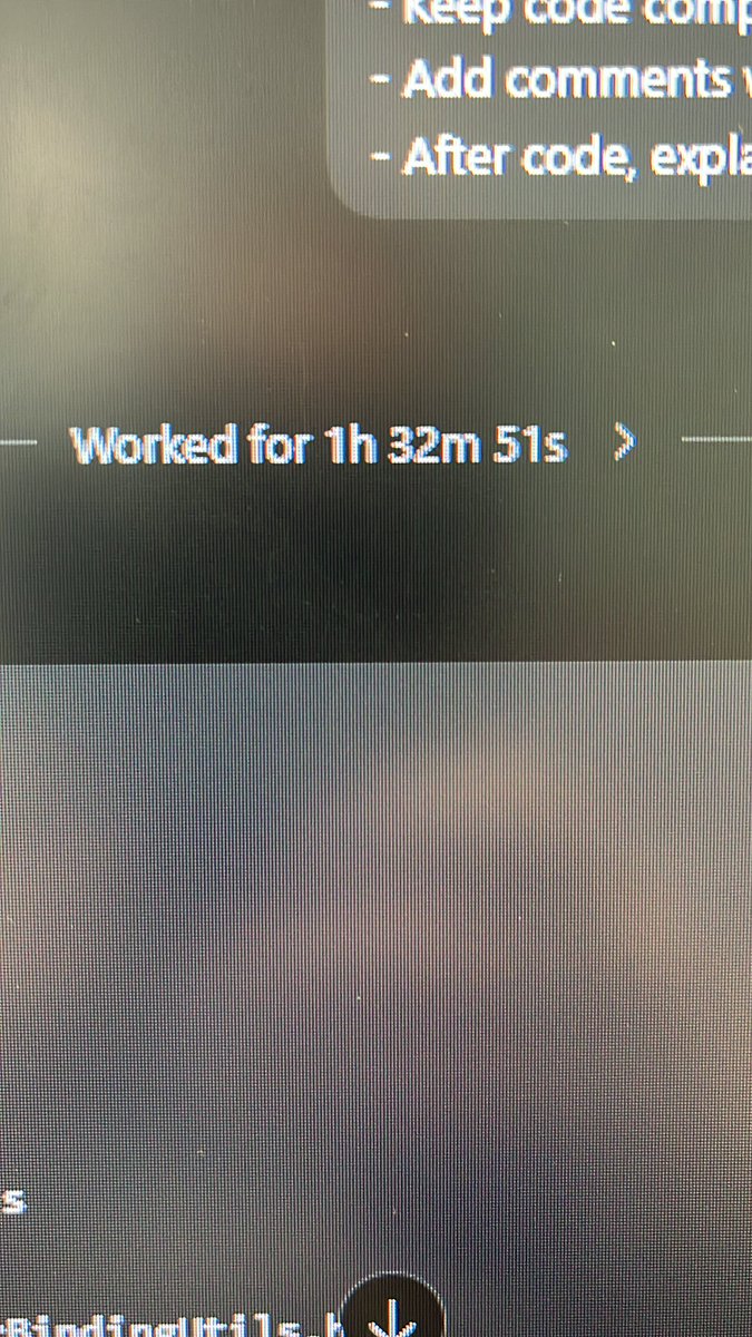 cavanjudge's tweet photo. Using codex on a new project and I just looked back as I had it running when I left the pc overnight and it worked on a task for 1h 32mins. I’ve never had anything run for that long! https://t.co/LsaMw2XX5P