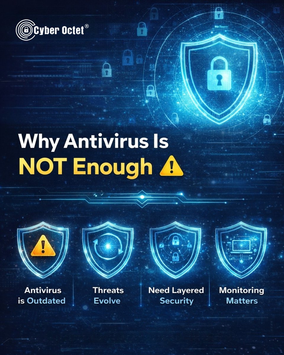cyberoctet's tweet photo. Antivirus alone is NOT enough anymore. ⚠️
Cyber threats have evolved; your security should too. https://t.co/vk2gFGaLr1