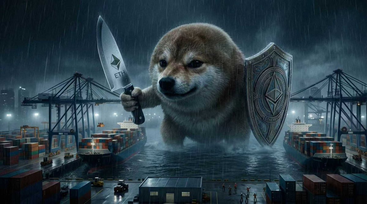 wtdd_eth's tweet photo. Forget 'The Kraken'—meet 'The Chonken'! Standing tall in the storm to protect every single container of Ethereum. Rain or shine, the HODL never stops.

What the dog doing?🔪🛡️

#我的刀盾🔷 https://t.co/ef2B8Cv1M4