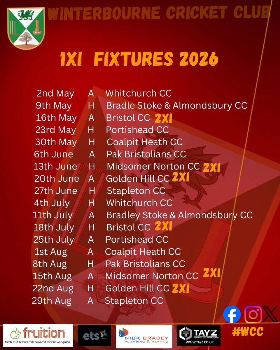 WbourneCC's tweet photo. 🏏LEAGUE AND T20 FIXTURES 2026🏏

#WCC #UPTHEBOURNE https://t.co/hOIAKQZZaz