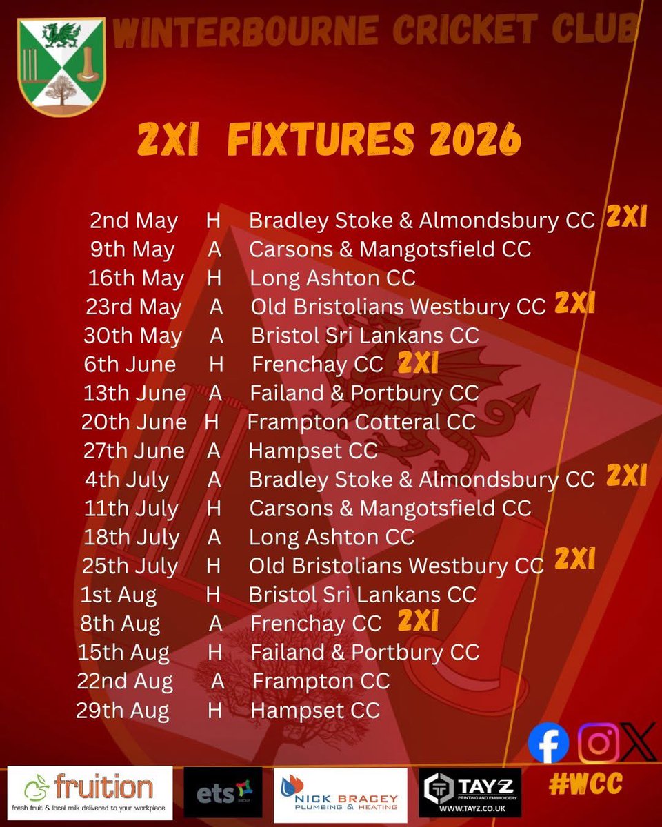 WbourneCC's tweet photo. 🏏LEAGUE AND T20 FIXTURES 2026🏏

#WCC #UPTHEBOURNE https://t.co/hOIAKQZZaz