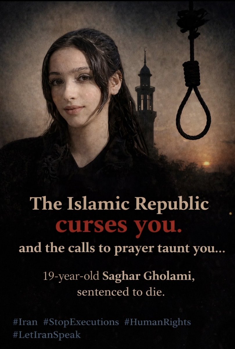 ARoohi99291's tweet image. A 19-year-old girl,
sentenced to death.

Her only crime—being alive
in a system that fears its own people.

This is not justice.
This is oppression.

The world must not stay silent.

#Iran #StopExecutions #HumanRights #WomenOfIran #LetIranSpeak
#Internet4Iran 

@realDonaldTrump