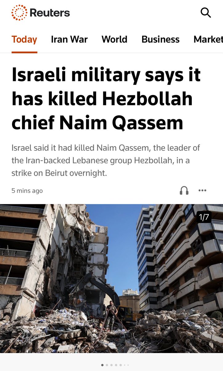 JasonSilverma14's tweet photo. @Reuters This is incorrect. Israeli media is reporting that the IDF killed Qassem’s senior advisor. https://t.co/wJX3nP5qU5