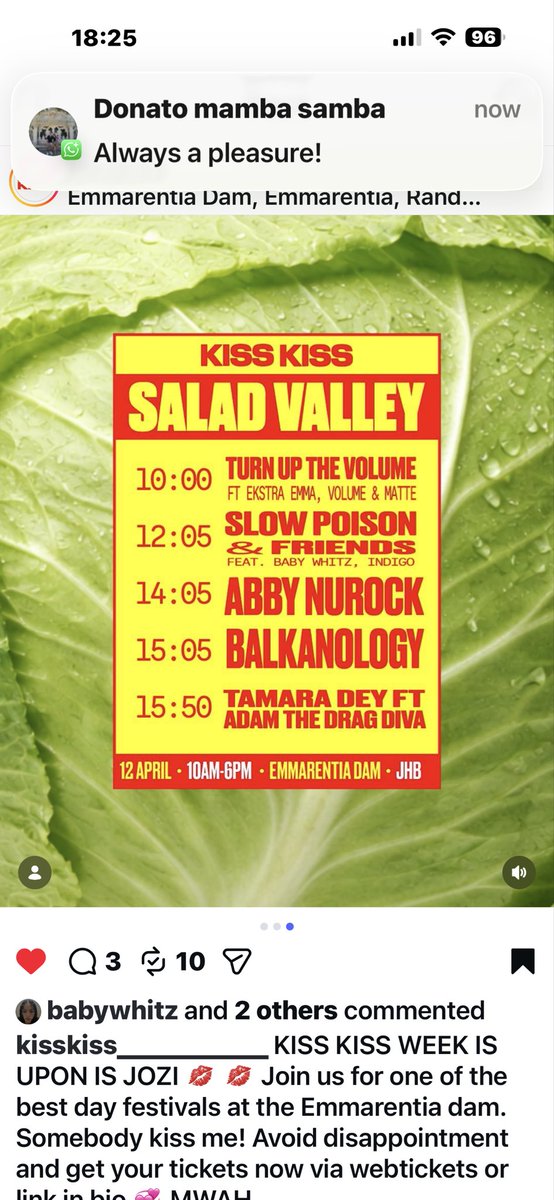 tamaradey's tweet image. Are you ready to Kiss Kiss? Catch my set @ Kiss Kiss festival this sunday 12 April Emmerentia dam! Alongside acts like @MafikizoloSA @basementjaxx @AbbyNurock and More!  

webtickets.co.za/v2/event.aspx?… #tickets