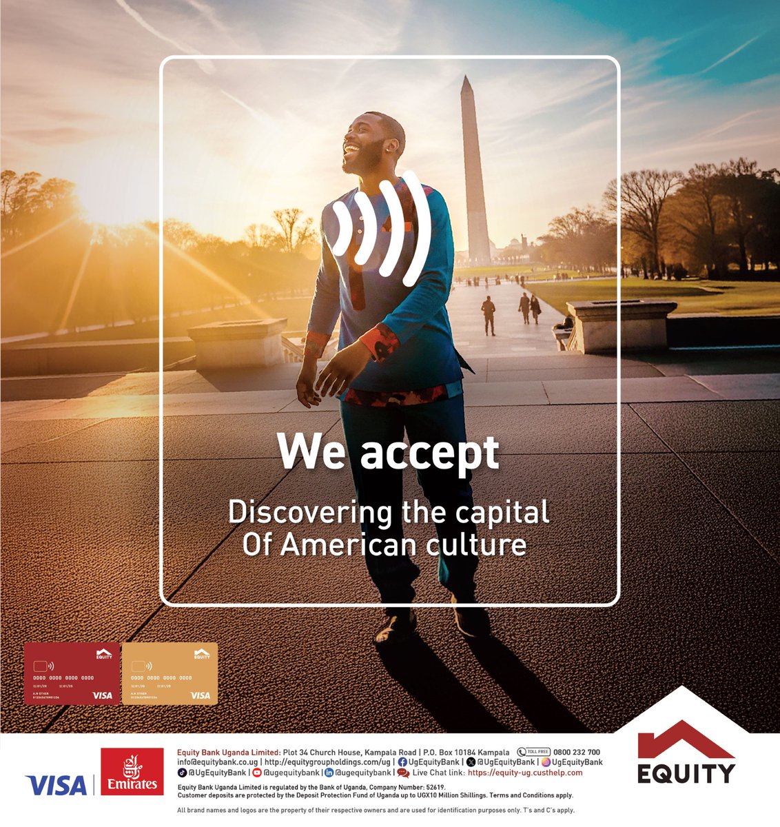 UgEquityBank's tweet image. Take a trip and discover the capital of the American culture.

Use your Equity Card to save up to $250 when you book your Emirates flight using our code UGVISA1  

That's more to spend touring the Capitol Building.

#EquityBankUganda