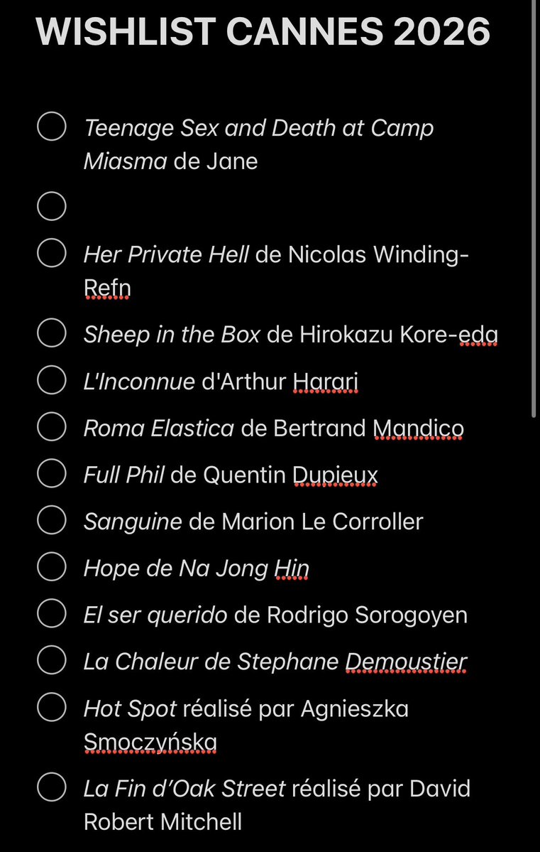 ryad__c's tweet image. Voici ma wishlist pour Cannes 2026 (jvais avoir 3/30 comme dab)