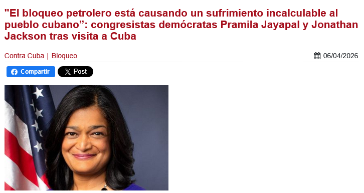 Es un BOMBARDEO ECONÓMICO y un CASTIGO COLECTIVO: congresistas de EE. UU. piden fin del bloqueo a Cuba
<a href="/ldejesusreyes/">Luis De Jesús 🇵🇷🇨🇺🇵🇸</a>
<a href="/CMonteroOficial/">Carlos Montero</a>
<a href="/_TereFelipe_/">Tere Felipe</a>
<a href="/PramilaJayapal/">Pramila Jayapal</a>
<a href="/rep_jackson/">Rep. Jonathan L. Jackson</a>
youtu.be/WEPHEQK-VLE?si… a través de <a href="/YouTube/">YouTube</a>