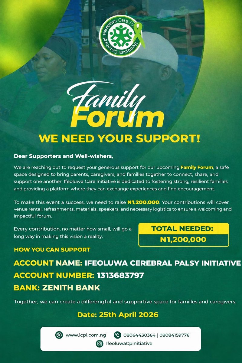 ifefour's tweet photo. Your donations will support:                   Feeding for families
Welfare packages
 Caregiver training
Emotional support sessions

We are committed to transparency and impact 

Donate today: 1313683797 (Zenith Bank)

#Transparency #Impact #ICPI @CerebralPalsyMB @peng_writer https://t.co/CN2awtRtvk