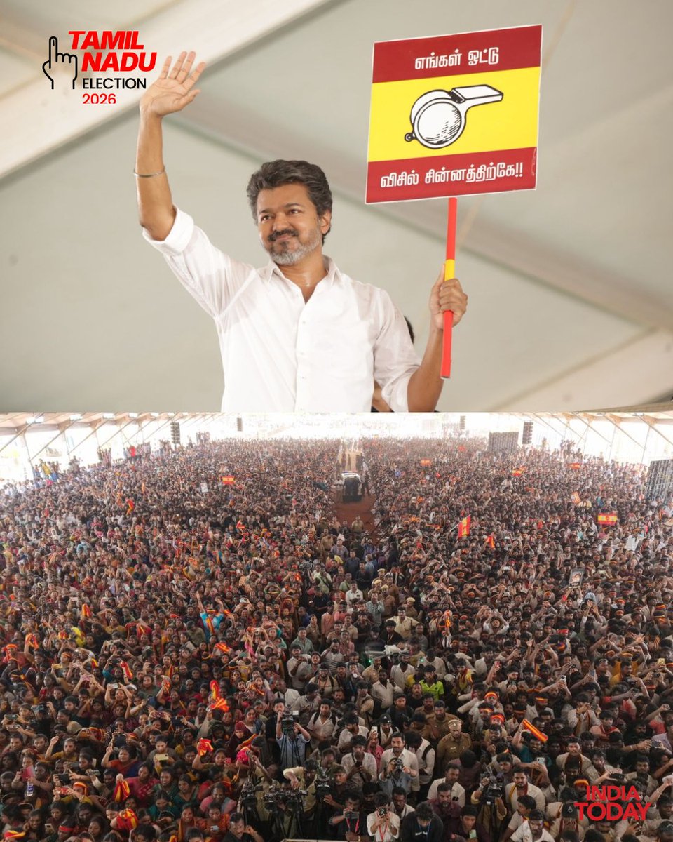 IndiaToday's tweet image. #InPics | Ahead of the April 23 polls, Vijay, chief of TVK, undertakes an extensive election campaign across Tirunelveli and Thoothukudi, drawing large crowds and energising supporters.

#TamilNaduElections2026 #Vijay #TVK #ElectionCampaign #Tirunelveli #Thoothukudi #TVKVijay‌ |