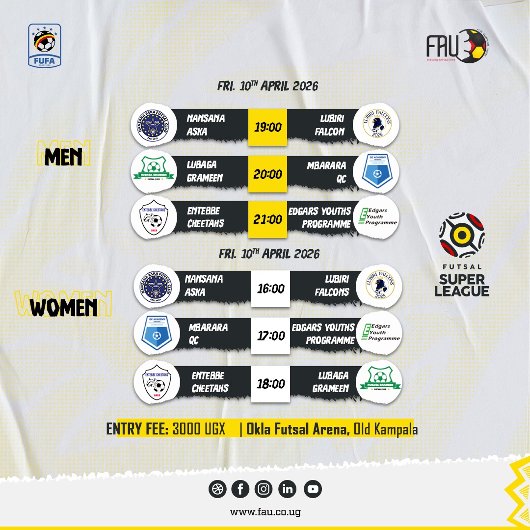 FutsalSuperLg's tweet image. Are you ready for the return of Futsal Super League?

Return this Friday at the Old Kampala Futsal Arena 👏🌟

#FAU
#FSL