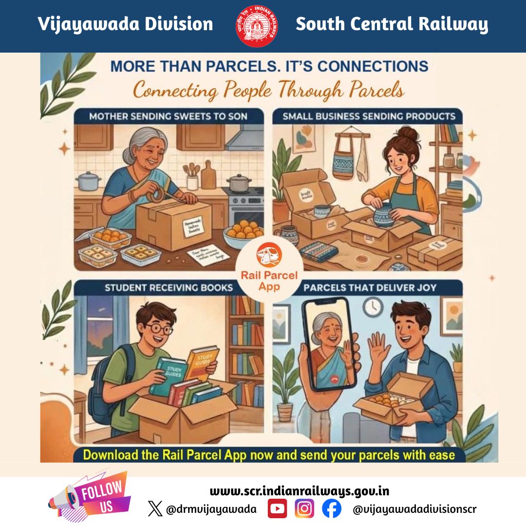 drmvijayawada's tweet image. 📲 Download the Rail Parcel App today and experience the future of railway logistics!  
 
Key Features: 
✅End-to-End Seamless Service 
✅ Automated Push Notifications 
✅ Transparent LSP (Logistics Service Providers) Selection 
✅#RailParcel #SmartLogistics #FreightRevolution