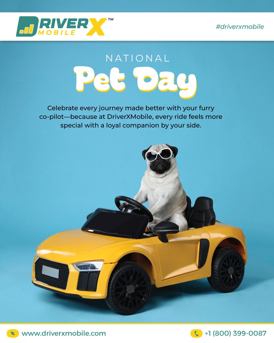 driverx_mobile's tweet photo. 🐾#HappyNationalPetDay – DriverX Mobile
Celebrate every journey made better with your furry co-pilot🐶❤️
At #DriverXMobile, we know every ride feels more special with a loyal companion by your side—whether you're cruising through city or hitting the open road.
📞+1 (800) 399-0087 https://t.co/4vXlWTvpdk