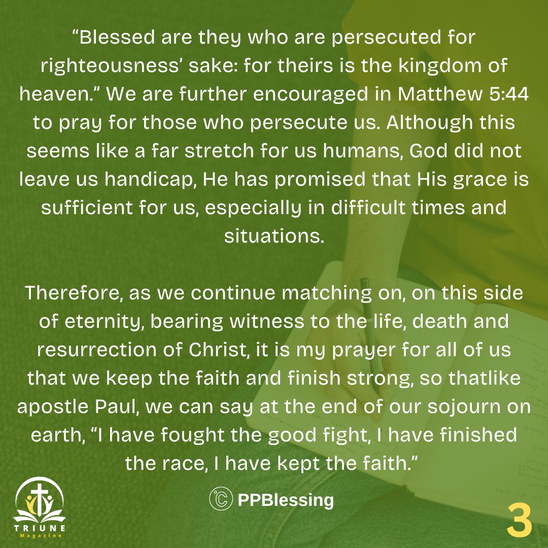 triunemagazinee's tweet photo. EDITOR'S NOTE  from our Chief Editor, @PPBlessing

Topic: Joy In Persecution 

#triunemagazine 
#evangelism
#persecutedchurch 
#christianity 
#editorsnote https://t.co/9EPIoGYKMC