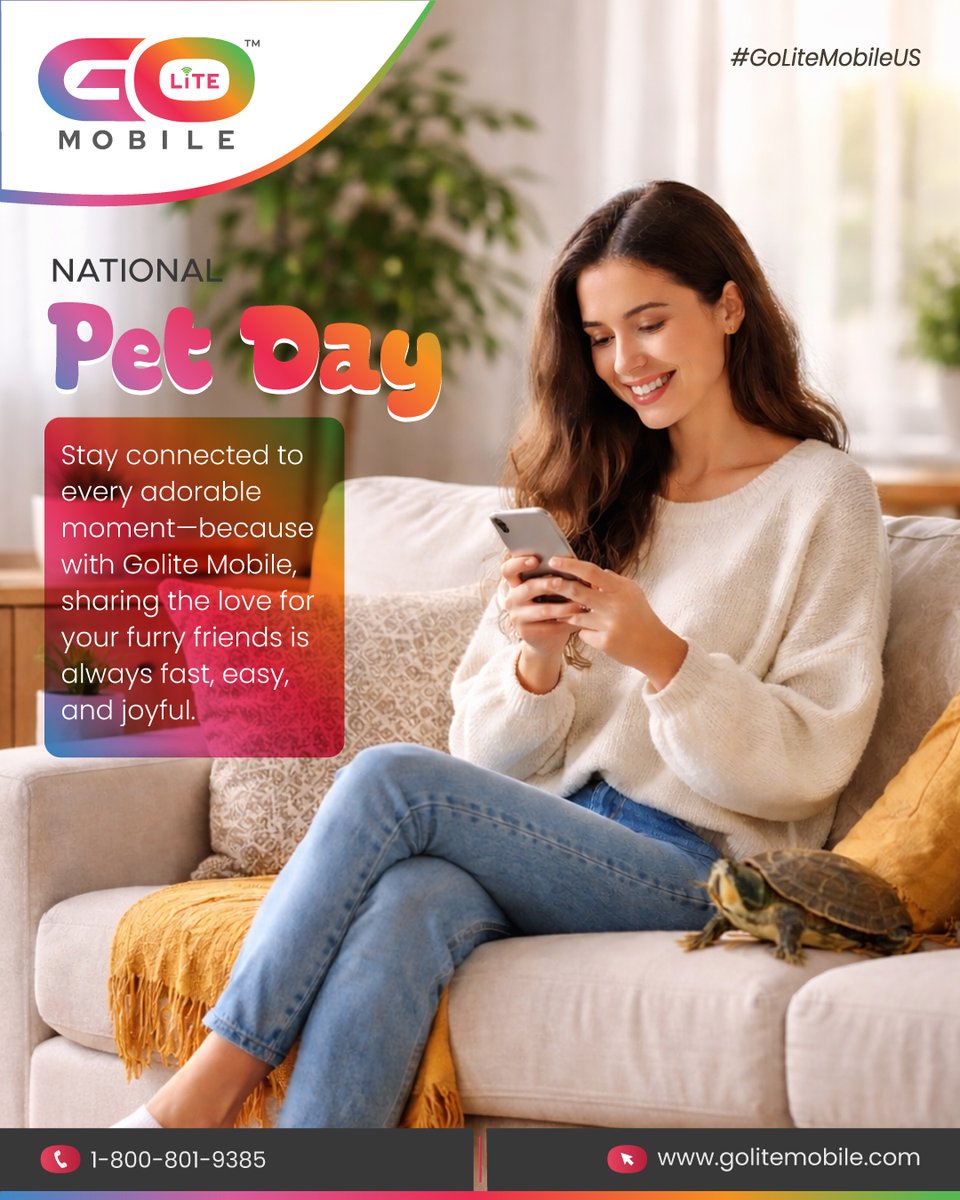 GoLiteMobile's tweet photo. 🐾📱#HappyNationalPetDay –#GoLiteMobile
#Stayconnected to every adorable moment—because with GoLite Mobile, sharing the love for your furry friends is always fast, easy &amp; joyful.
📸Capture every cute moment
⚡Fast &amp; reliable connectivity
💬Share instantly with the ones who matter https://t.co/hubQFPRfBI