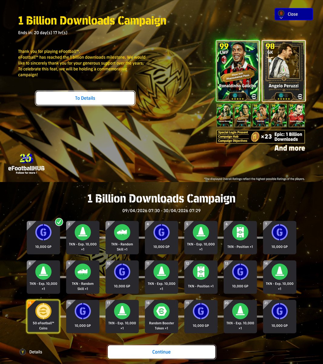 eFHUBx's tweet photo. 🎁🎉 1 Billion Downloads Campaign #eFootball https://t.co/k7JobHq4Xh