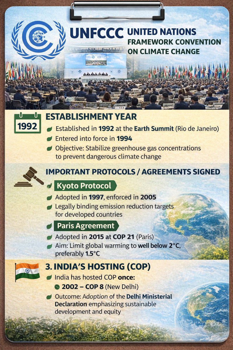 N_O_T_A_B_H_AKT's tweet image. India has withdrawn its proposal to host the 33rd Conference of the Parties (COP 33) of UNFCCC in 2028.
Let's revise some basic facts
#upsc2026
#COP28
#UNFCC