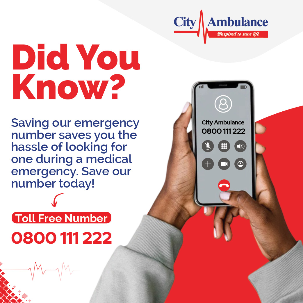 CityAmbulance's tweet image. You never know when the unexpected might happen. Being prepared is the best response. 
Save our emergency contact 0800111222 today. Our team is on standby day or night to respond, rescue and care #StayPrepared #EmergencyResponse #InspiredToSaveLife