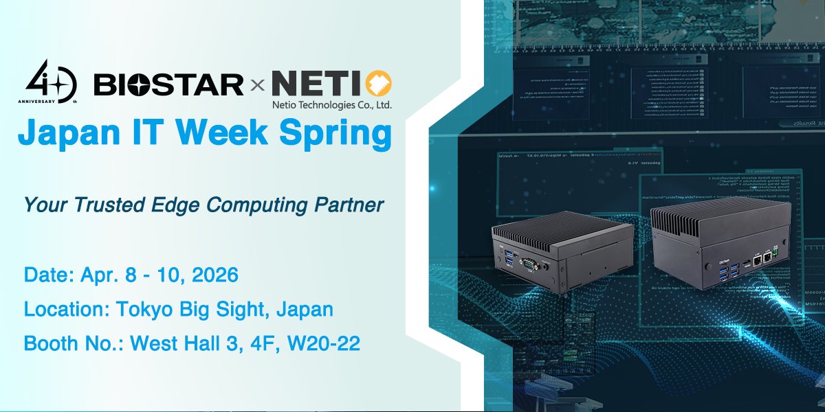 BIOSTAR_Global's tweet image. BIOSTAR x Netio Technologies showcase long-distance industrial connectivity, AI-powered edge systems based on NVIDIA Jetson, and a 4U on-site AI workstation at Japan IT Week Spring 2026.
biostar.com.tw/app/en/news/ne…

#BIOSTAR #NETIO #IndustrialSolutions #EdgeComputing #EdgeAI