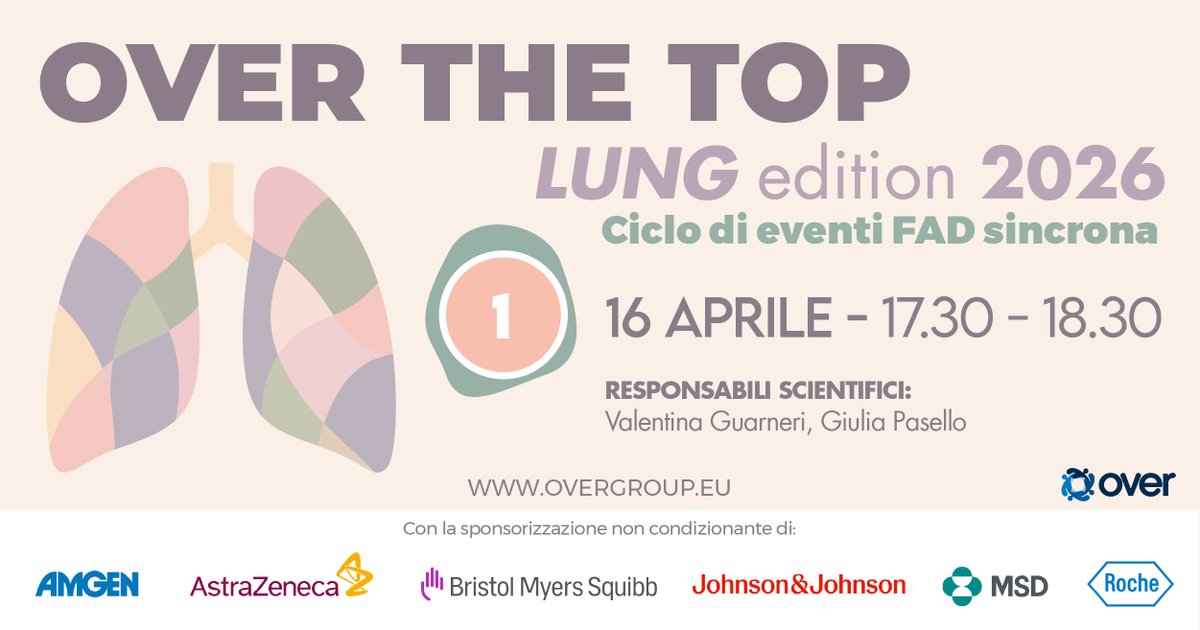 OverEventi's tweet image. Giovedì 16 aprile | h 17.30–18.30📍 Over the Top – Lung Edition 2026 - #FAD asincrona
Al via il primo di quattro appuntamenti dedicati al carcinoma polmonare, tra diagnosi precoce, caratterizzazione molecolare e nuove strategie terapeutiche.

L’evoluzione di targeted therapies e