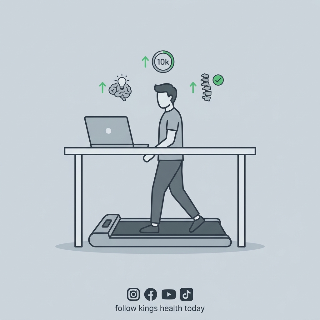 Kingshealth2day's tweet image. Walking pads let you move while emailing, reading, or taking calls. Low intensity = no sweat, high reward: better focus, more steps, less back pain. Small change, big impact! 💼🔄🦵
#WalkingPad #TreadmillDesk #ActiveWork #DeskJobHacks #KingsHealthToday